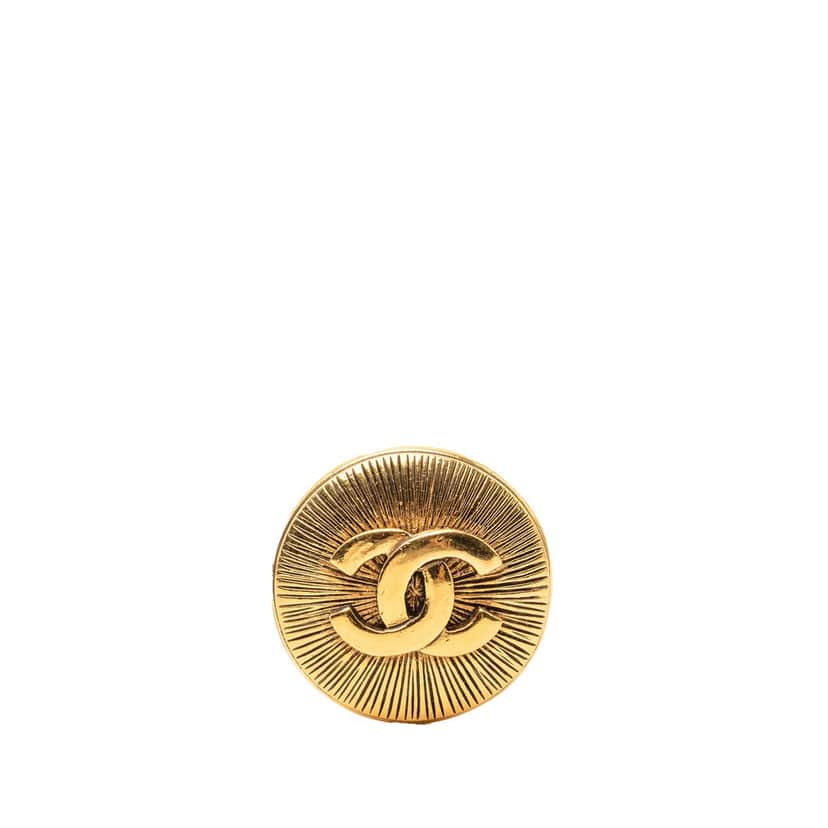 Chanel CC Gold Plated Round Brooch Gold Metal Very good condition - Front View