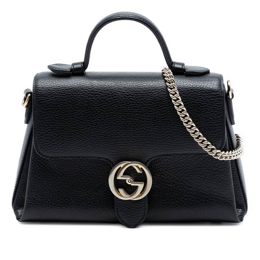 Gucci Small Dollar Calf Interlocking G Satchel Black Leather Very good condition - Front View