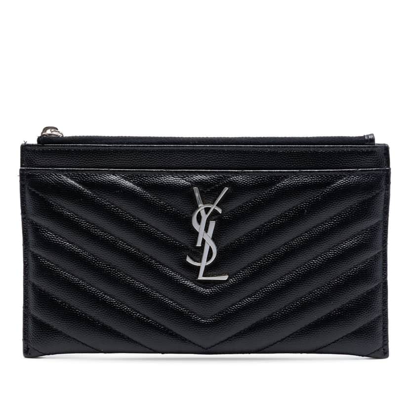 Saint Laurent Grain De Poudre Chevron Monogram Bill Pouch Black Leather Very good condition - Front View