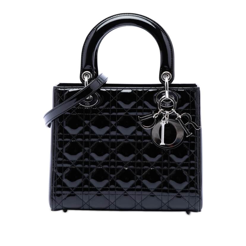 Dior Medium Patent Cannage Lady Dior Black Leather Very good condition - Front View