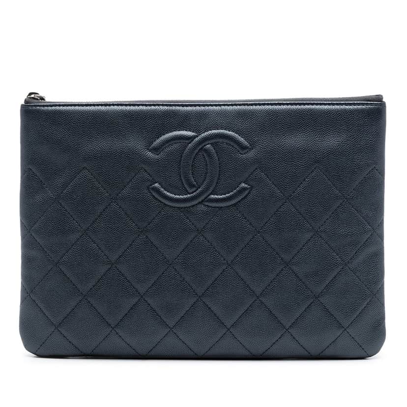Chanel Medium CC Quilted Caviar O Case Clutch Black Leather Very good condition - Front View