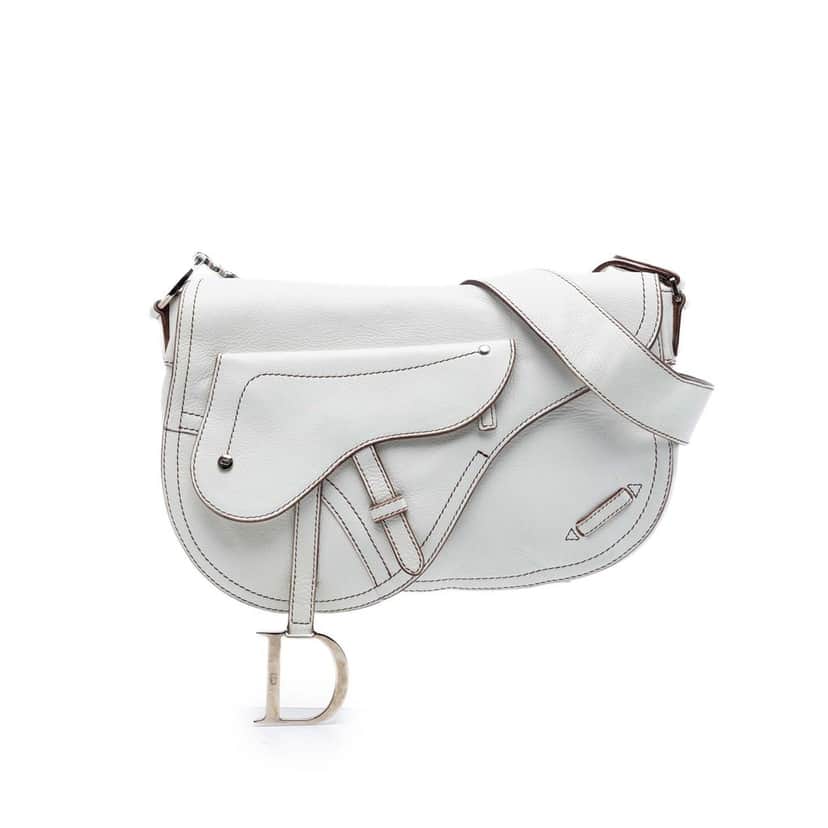Dior Leather Double Saddle Crossbody White Leather Very good condition - Front View
