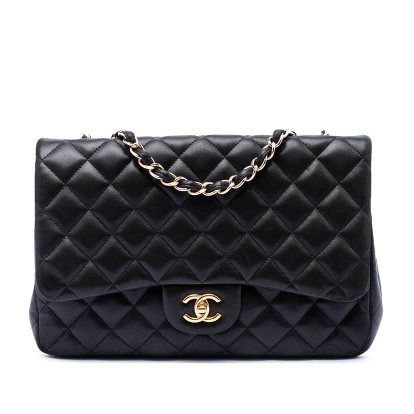 Chanel Jumbo Classic Lambskin Single Flap Black Leather Very good condition - Front View