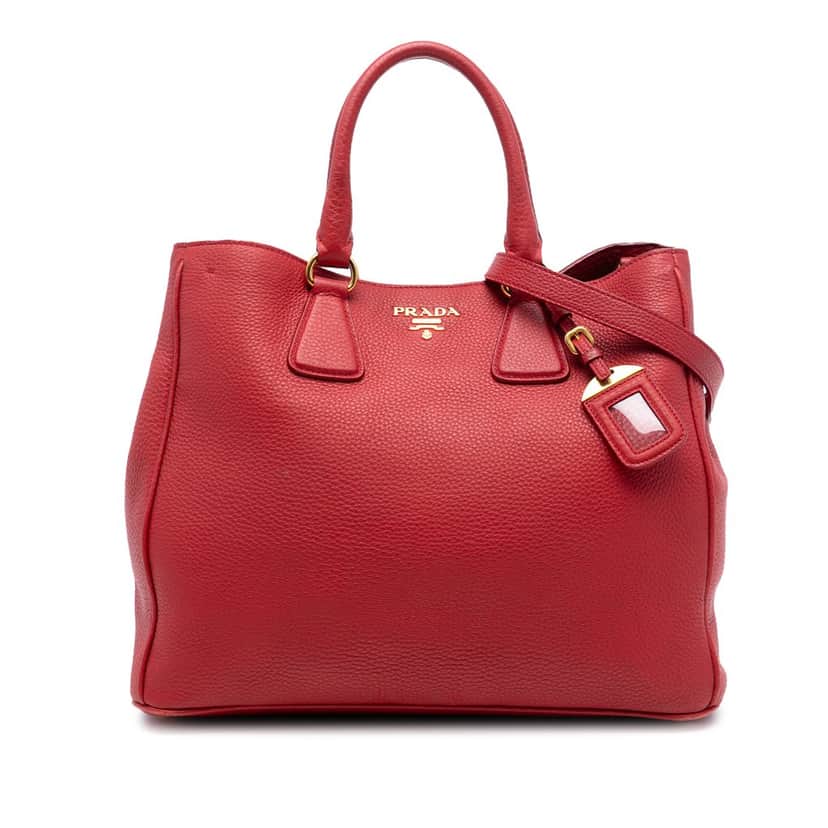 Prada Vitello Daino Open Convertible Tote Red Leather Very good condition - Front View
