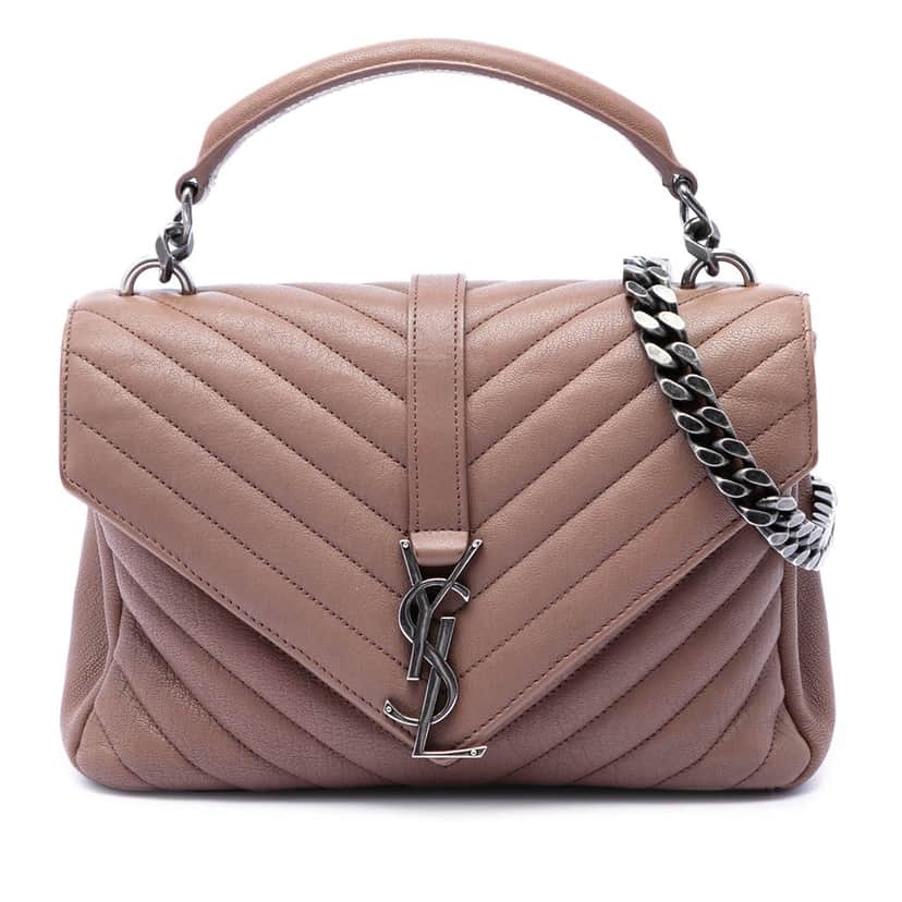 Saint Laurent Medium Chevron Sheepskin Monogram College Satchel Brown Leather Good condition - Front View