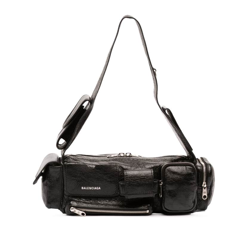 Balenciaga Lambskin Superbusy Sling Bag XS Black Leather Very good condition - Front View