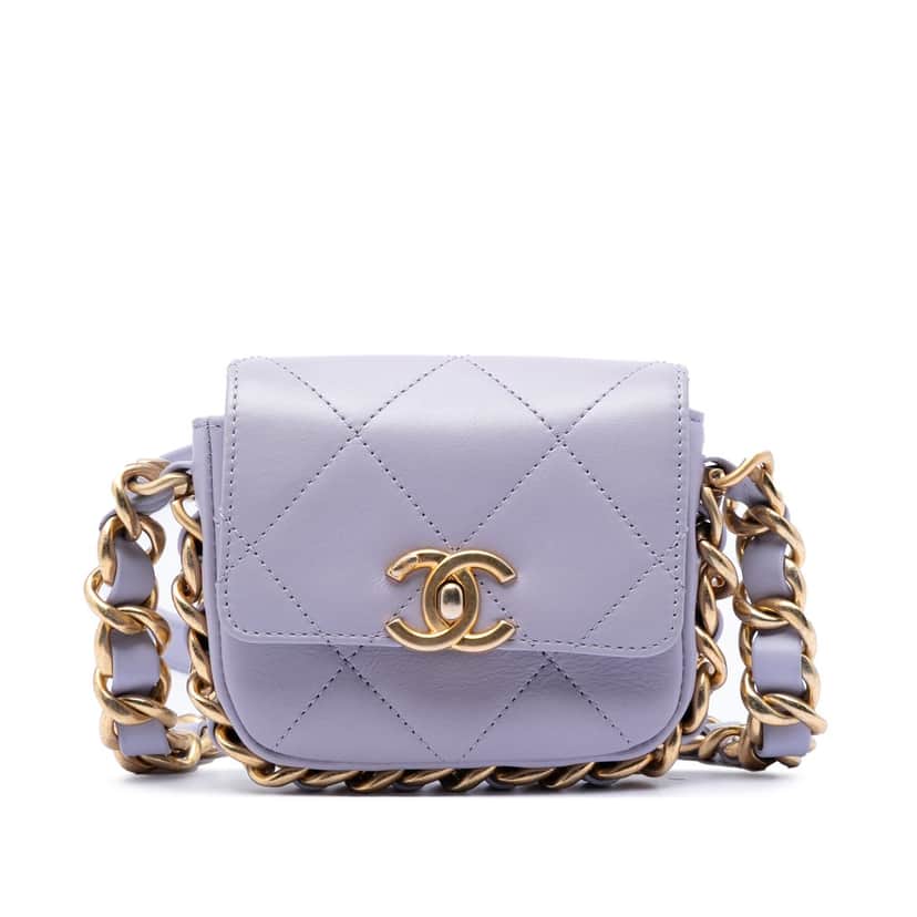 Chanel Mini Quilted Calfskin Framing Chain Flap Purple Leather Very good condition - Front View