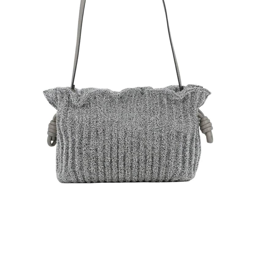 Loewe Mini Metallic Lurex Flamenco Knot Crossbody Silver Very good condition - Front View