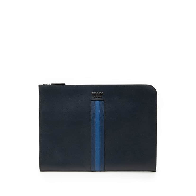 Prada Saffiano Lux Clutch Blue Leather Very good condition - Front View