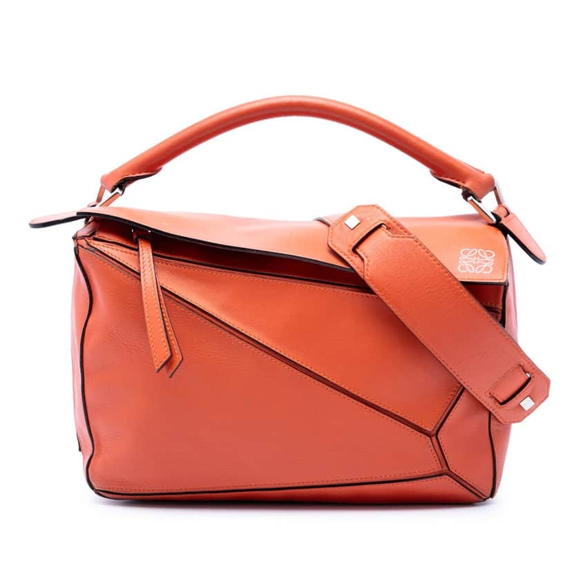 Loewe Medium Calfskin Puzzle Satchel Orange Leather Very good condition - Front View