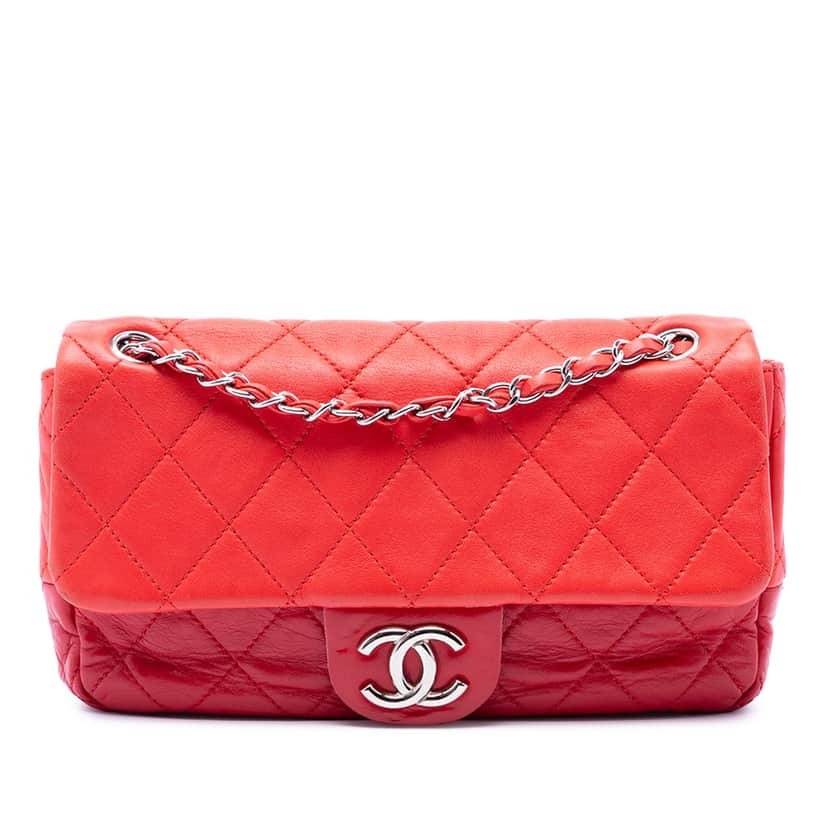 Chanel Medium Bicolor Lambskin and Calfskin CC Chain Flap Red Leather Very good condition - Front View