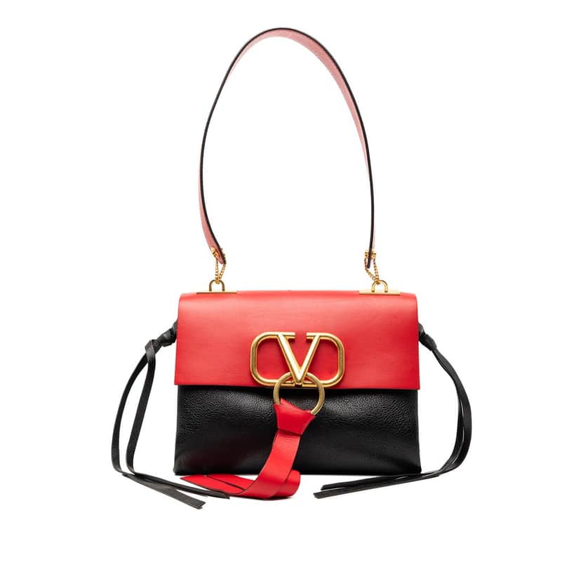 Valentino Small Colorblock Calfskin Vring Shoulder Bag Red Leather Very good condition - Front View