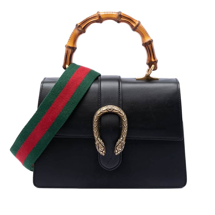 Gucci Medium Calfskin Bamboo Dionysus Web Satchel Black Leather Very good condition - Front View