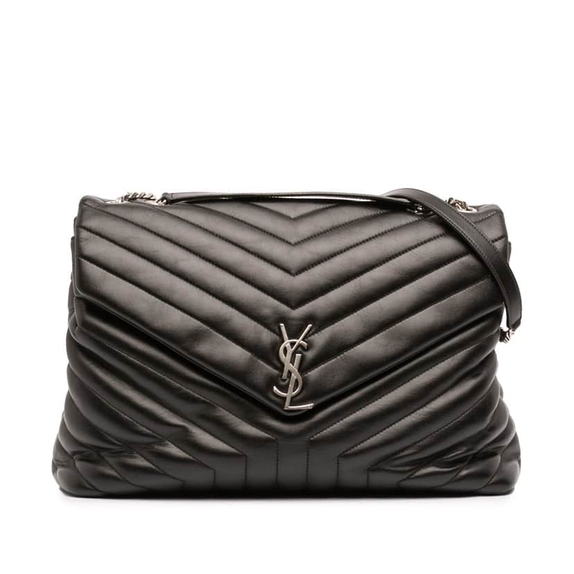 Saint Laurent Large Matelasse Calfskin Monogram LouLou Shoulder Bag Black Leather Very good condition - Front View
