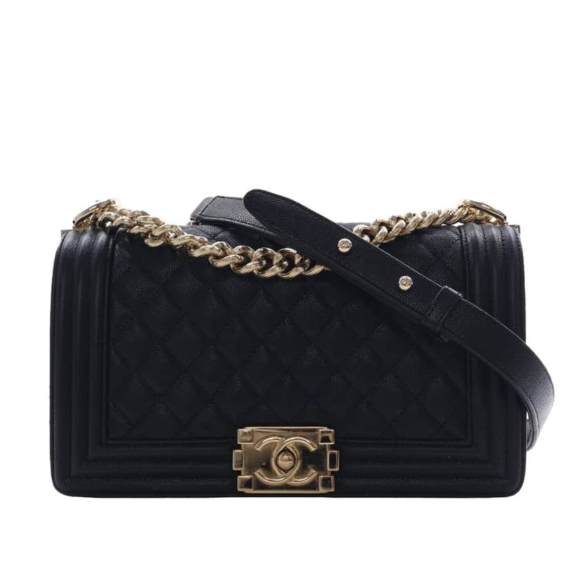 Chanel Old Medium Quilted Caviar Boy Flap Black Leather Very good condition - Front View