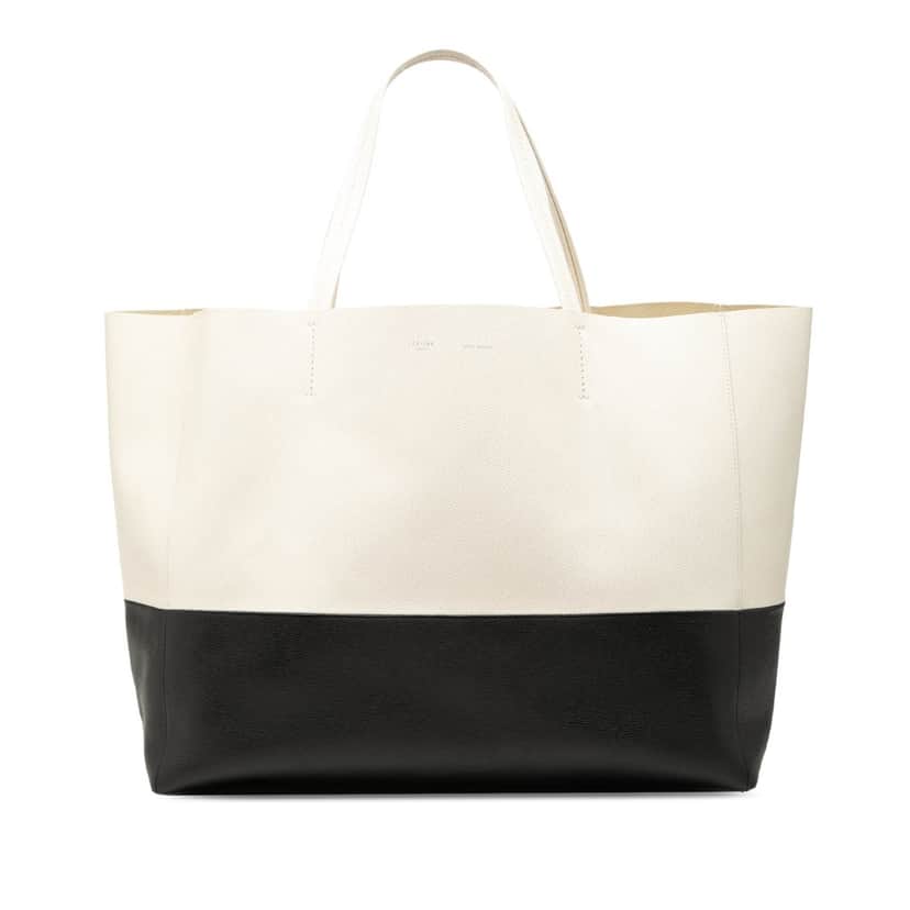 Celine Bicolor Calfskin Horizontal Cabas Tote White Leather Very good condition - Front View
