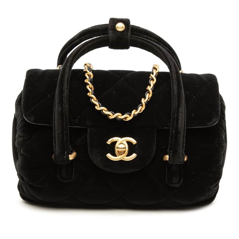 Chanel Mini Quilted Velvet Top Handle Flap Black Very good condition - Front View