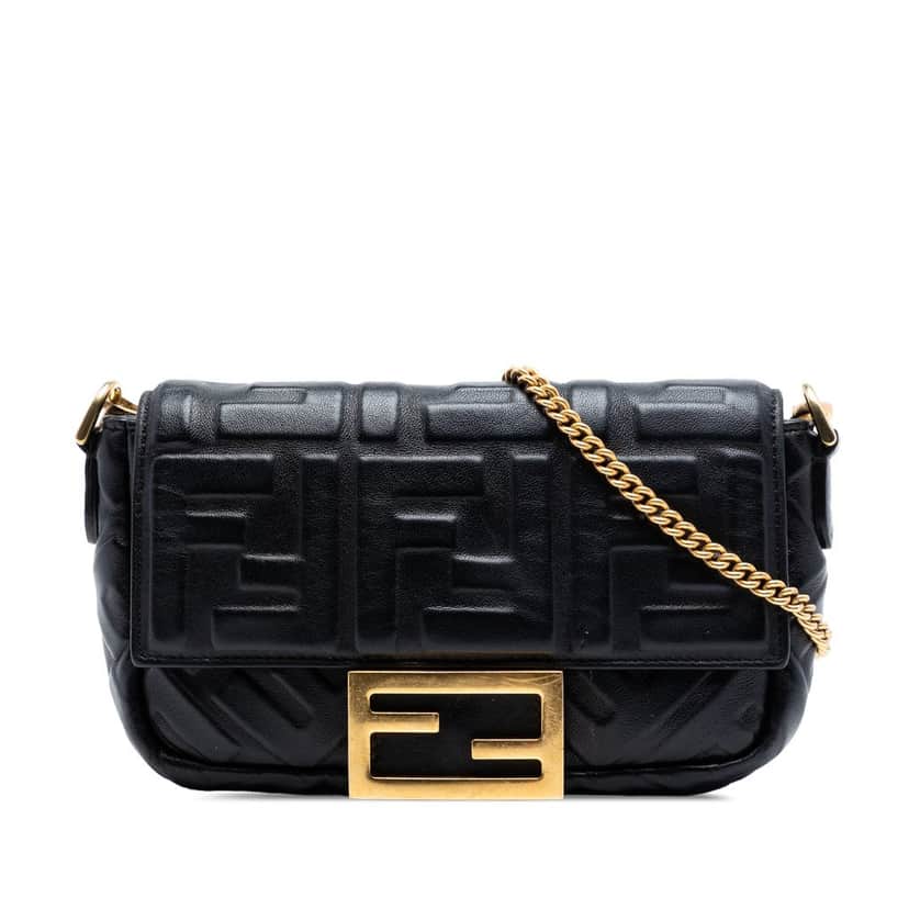 Fendi Mini Zucca Embossed Leather Baguette Satchel Black Leather Very good condition - Front View