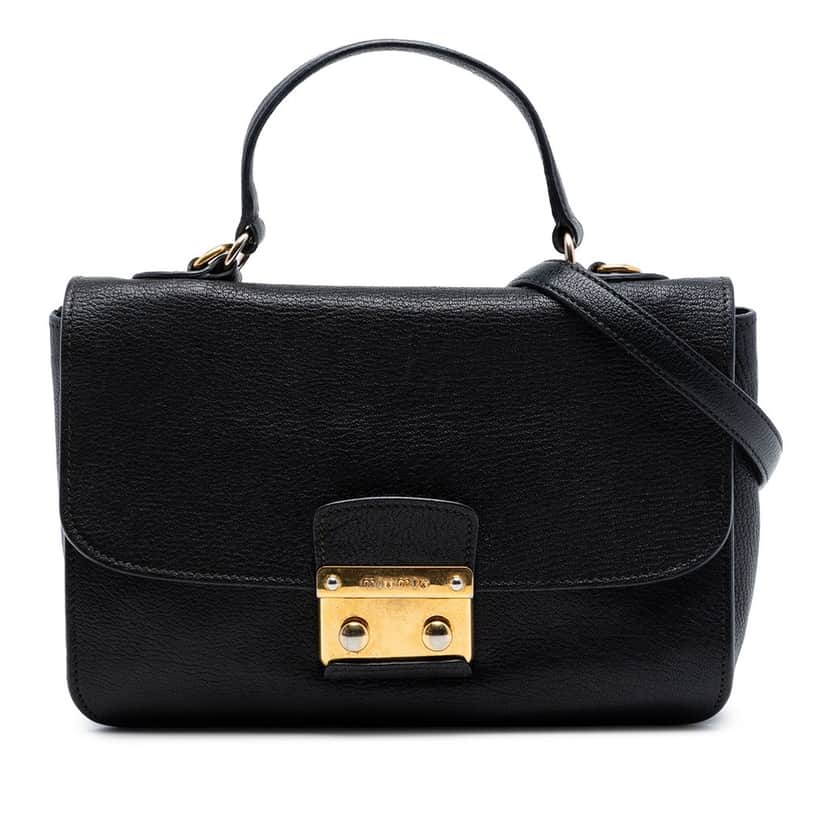Miu Miu Goatskin Madras Flap Satchel Black Leather Very good condition - Front View