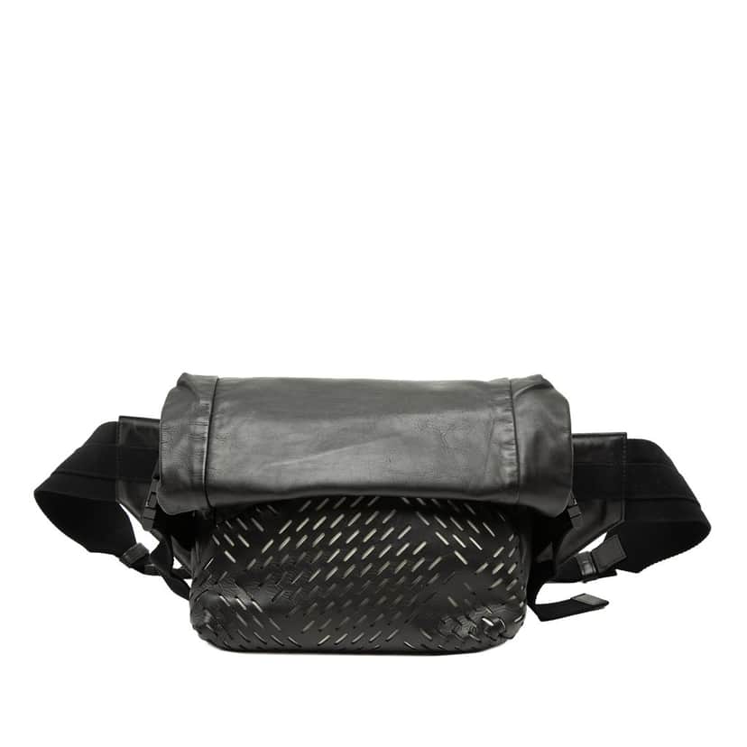 Bottega Veneta Perforated Leather Belt Bag Black Leather Very good condition - Front View