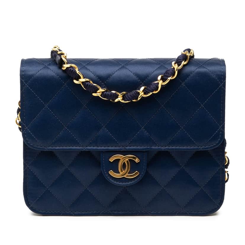 Chanel Mini Square Quilted Satin Single Flap Blue Very good condition - Front View
