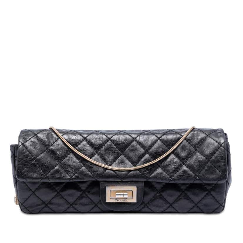 Chanel Quilted Glazed Calfskin Reissue 2.55 East West Flap Black Leather Very good condition - Front View