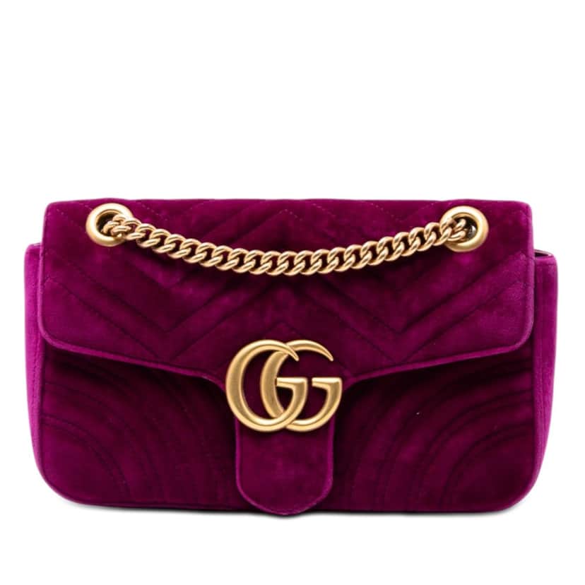 Gucci Medium GG Marmont Matelasse Velvet Shoulder Bag Purple Very good condition - Front View