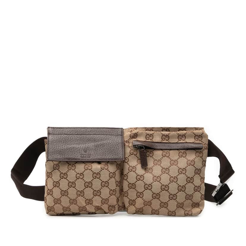 Gucci GG Canvas Double Pocket Belt Bag Beige Very good condition - Front View