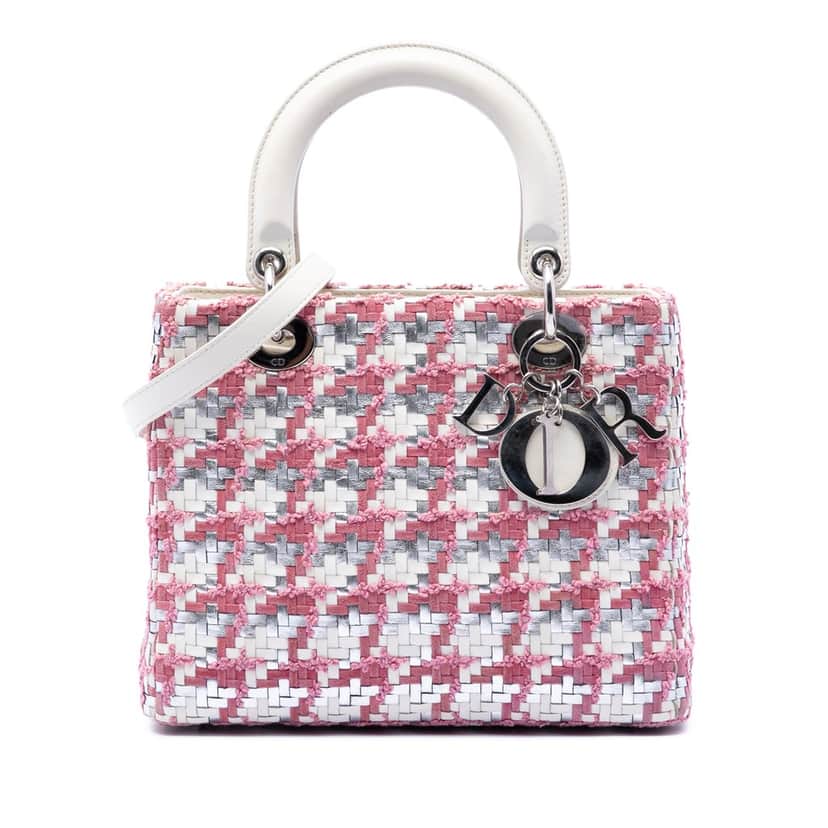 Dior Medium Lambskin And Tweed Lady Dior Pink Leather Very good condition - Front View