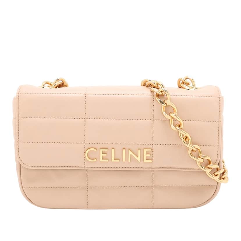 Celine Matelasse Goatskin Monochrome Chain Shoulder Bag Brown Leather Very good condition - Front View