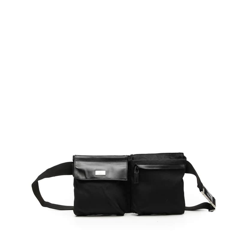 Gucci Nylon Double Pocket Belt Bag Black Very good condition - Front View