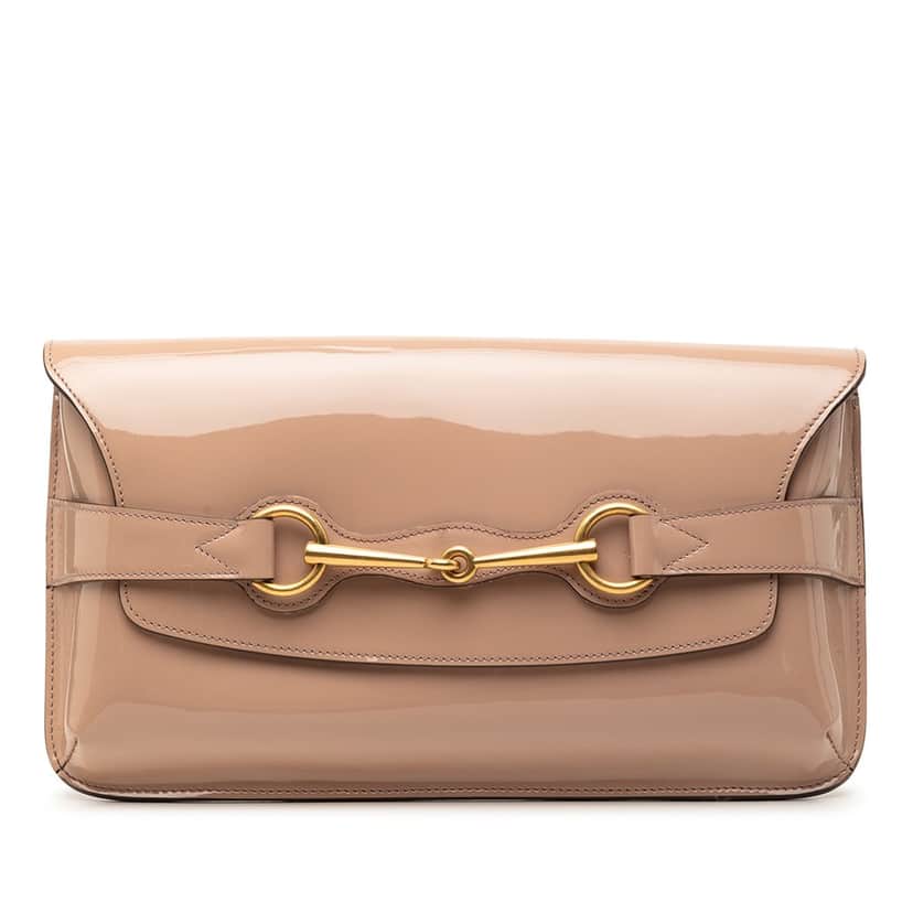 Gucci Patent Bright Bit Clutch Brown Leather Very good condition - Front View