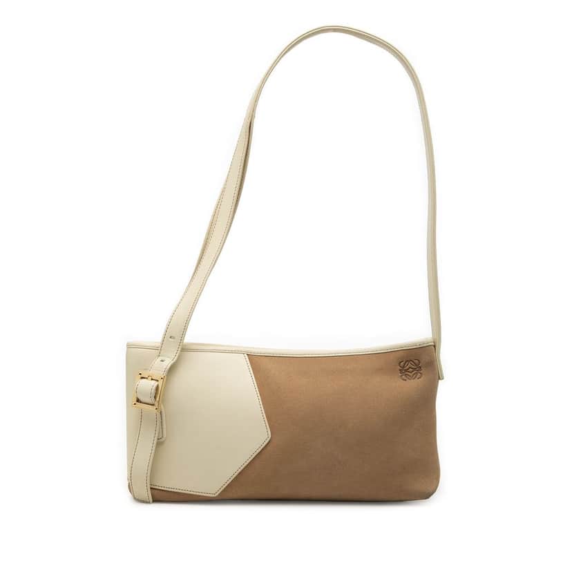 LOEWE Suede Anagram Switching Shoulder Bag Beige Leather Very good condition - Front View