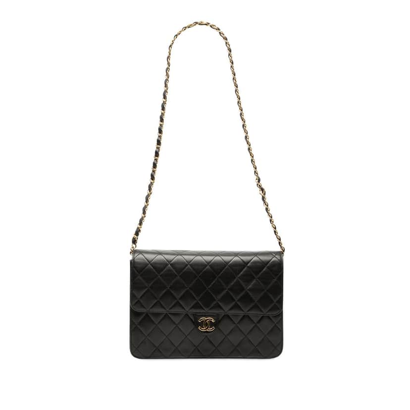 Chanel Medium CC Quilted Lambskin Single Flap Black Leather Very good condition - Front View