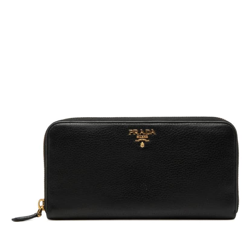 Prada Saffiano Zip Around Long Wallet Black Leather Very good condition - Front View