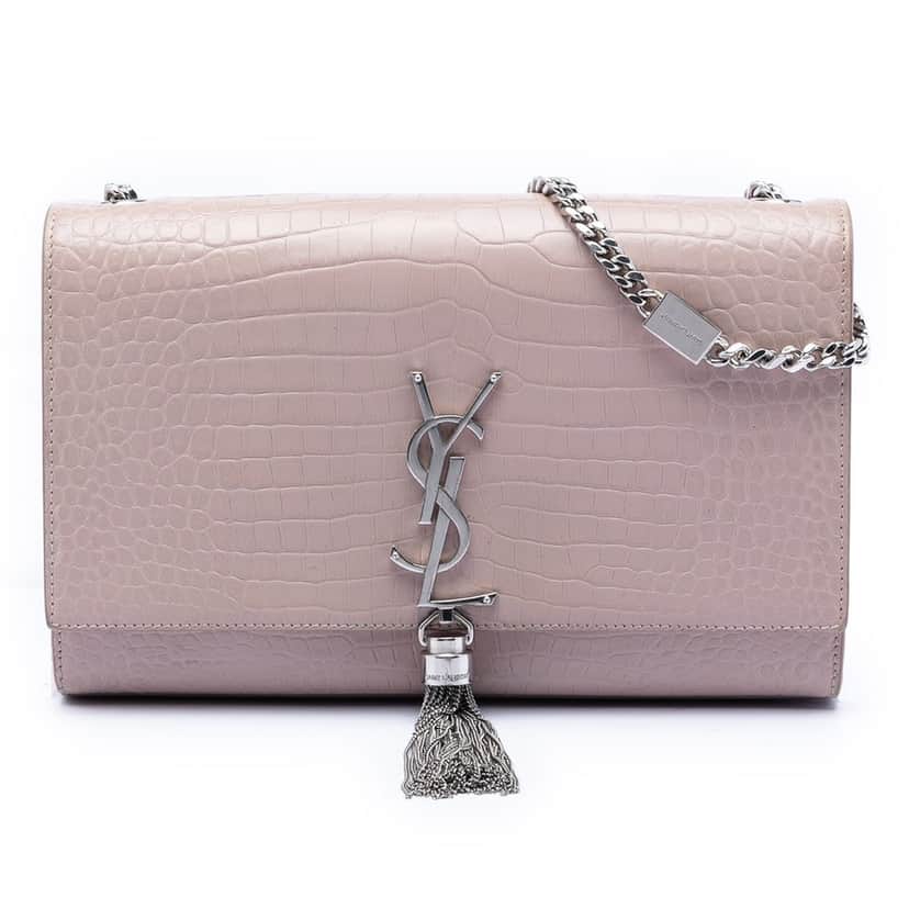Saint Laurent Medium Croc Embossed Leather Kate Tassel Crossbody Pink Leather Very good condition - Front View