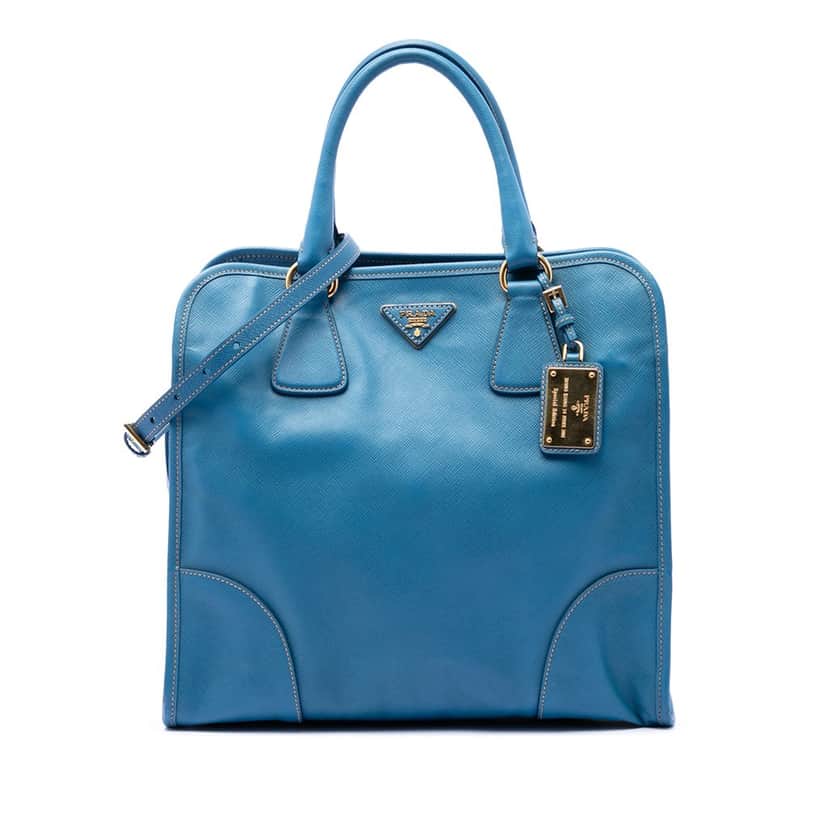 Prada Saffiano Lux Shopping Tote Blue Leather Very good condition - Front View