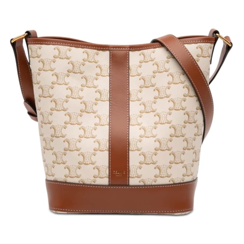 Celine Small Triomphe Coated Canvas Bucket Bag Beige Very good condition - Front View