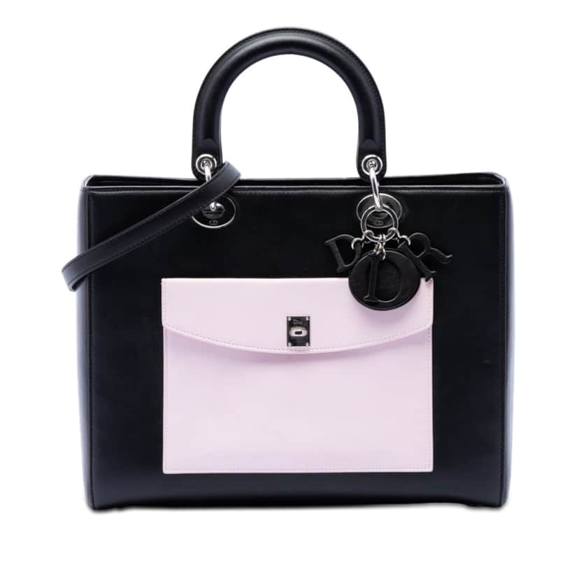 Dior Large Calfskin Pocket Tote Lady Dior Black Leather Very good condition - Front View