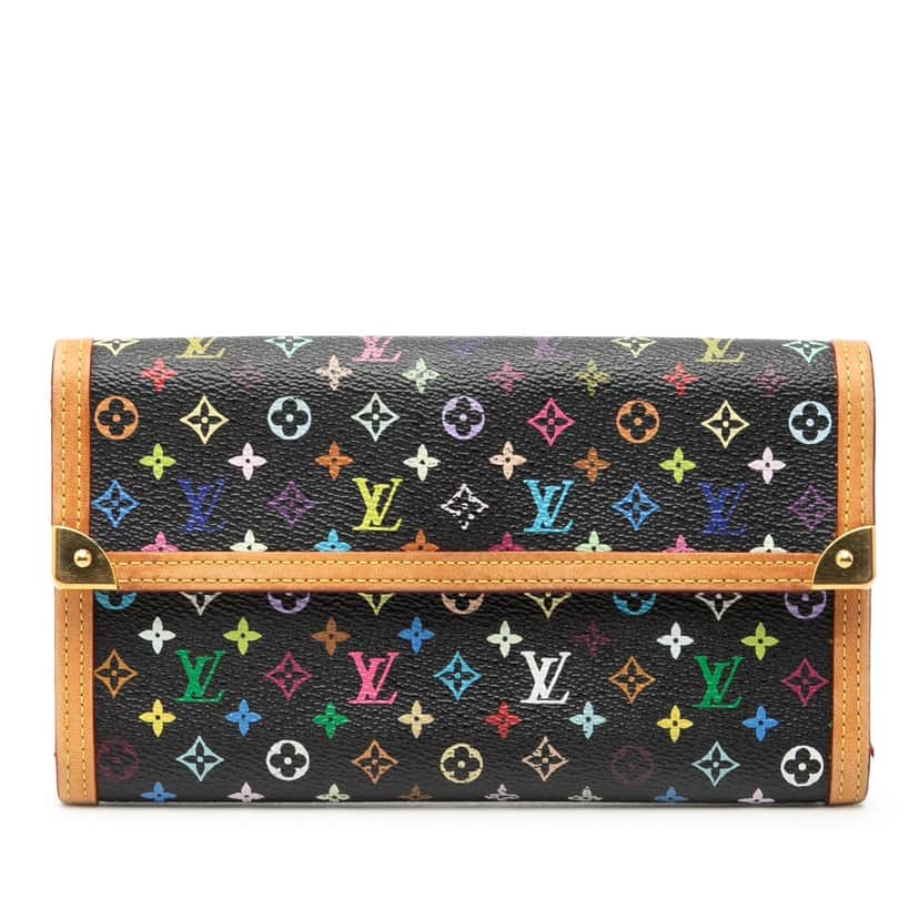 Louis Vuitton Monogram Multicolor Porte Tresor International Wallet Black Very good condition - Front View