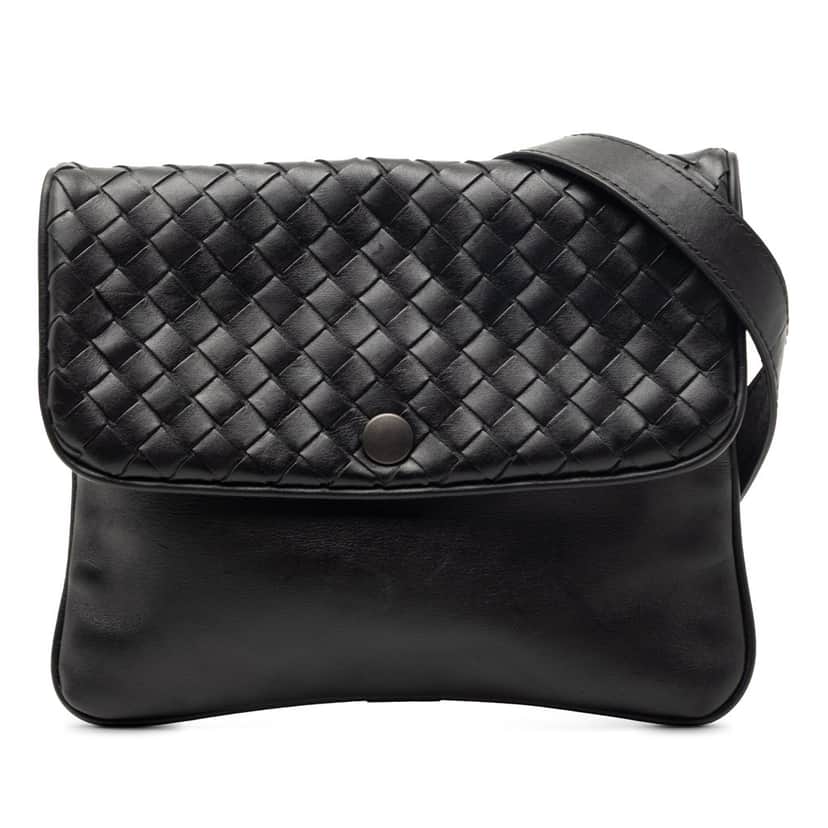 Bottega Veneta Intrecciato Trimmed Nappa Crossbody Black Leather Very good condition - Front View