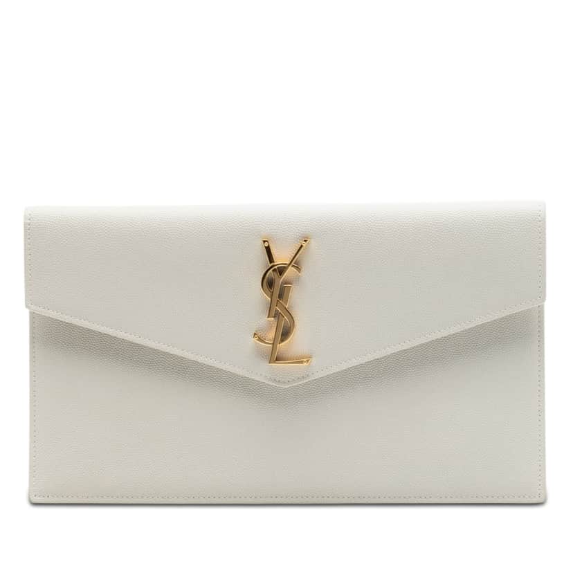 Saint Laurent Grain De Poudre Uptown Pouch White Leather Very good condition - Front View