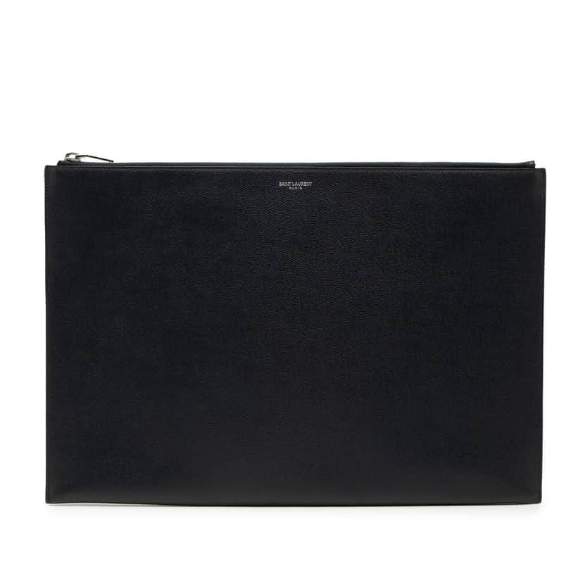 Saint Laurent Grain De Poudre Zip Document Holder Black Leather Very good condition - Front View