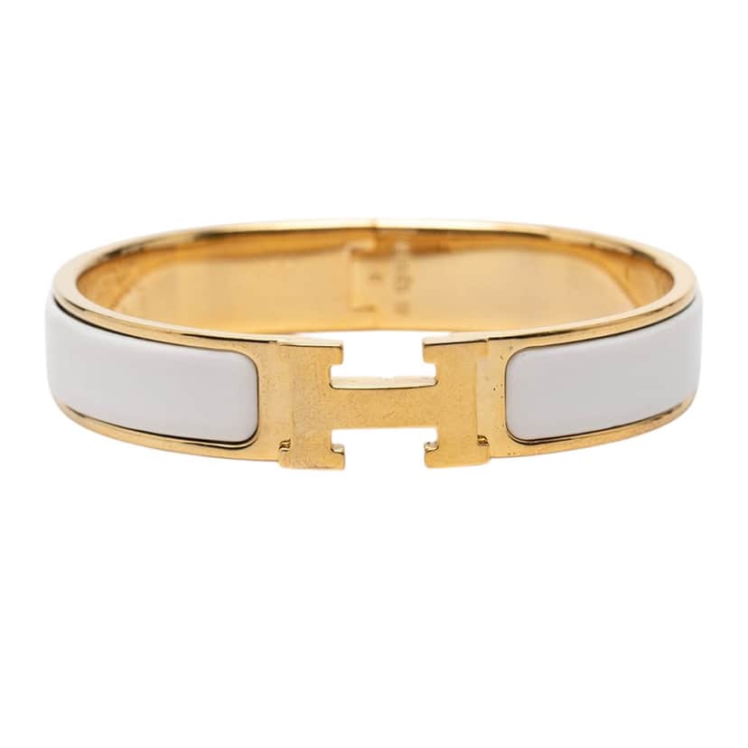 Hermès Narrow Enamel Clic H Bracelet PM White Very good condition - Front View
