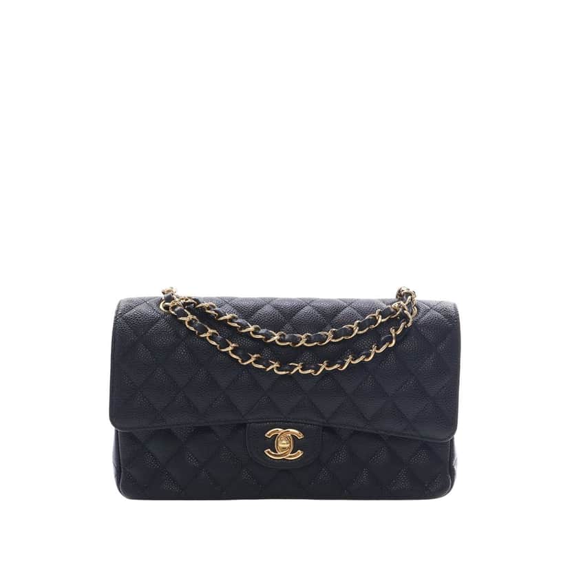 Chanel Medium Classic Caviar Double Flap Black Leather Very good condition - Front View