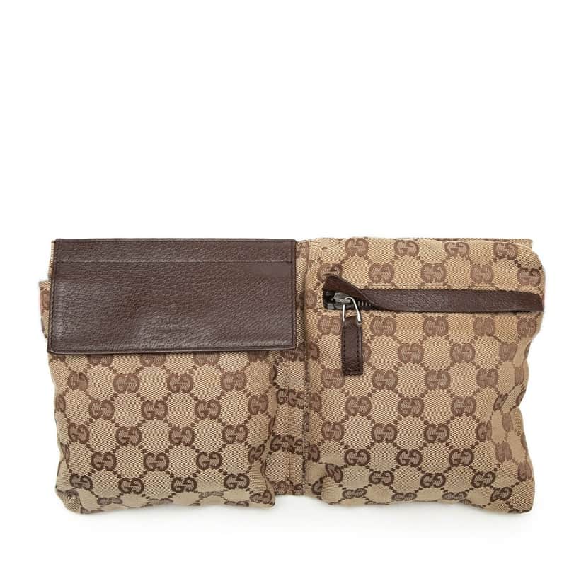 Gucci GG Canvas Web Double Pocket Belt Bag Beige Very good condition - Front View