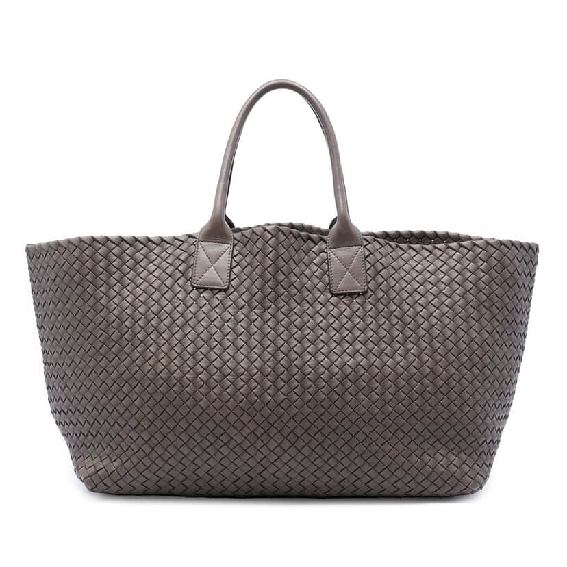 Bottega Veneta Large Lambskin Intreccio Cabat Tote Brown Leather Very good condition - Front View