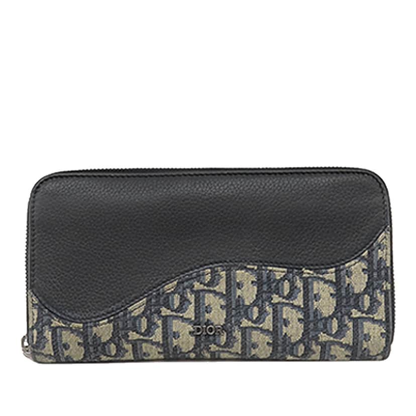Dior Oblique Canvas and Leather Saddle Zippy Wallet Black Very good condition - Front View