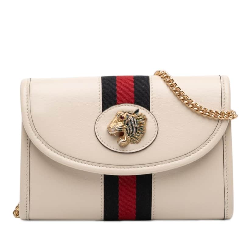 Gucci Mini Calfskin Rajah Web Chain Crossbody White Leather Very good condition - Front View