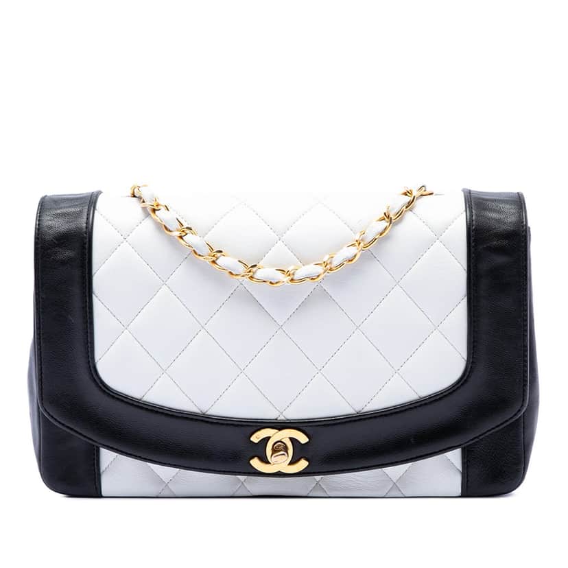 Chanel Medium Bicolor Lambskin Diana Flap White Leather Very good condition - Front View